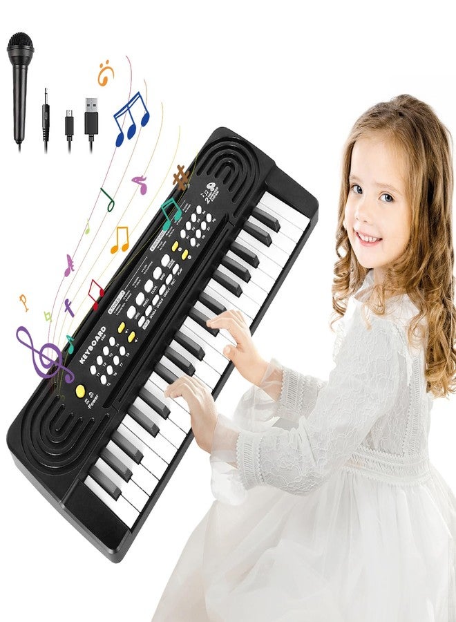 TWFRIC Kids Toddler Toy Piano Keyboard, 37 Key Pianos for Kid Music Toys Instruments with Microphone Dual Speaker Ideal for 3 4 5 6 7 8 Year Old Girl Boy Birthday/Christmas Day Gift (Black) - Image 1